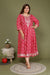 Plus Size Red Cotton Blend Printed Embroidered Flared long Kurta -642