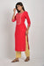 Red Cotton Blend Embroidered Straight Kurta-246