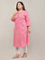 Plus Size Pink Cotton Blend  Floral Print Straight Kurta-488